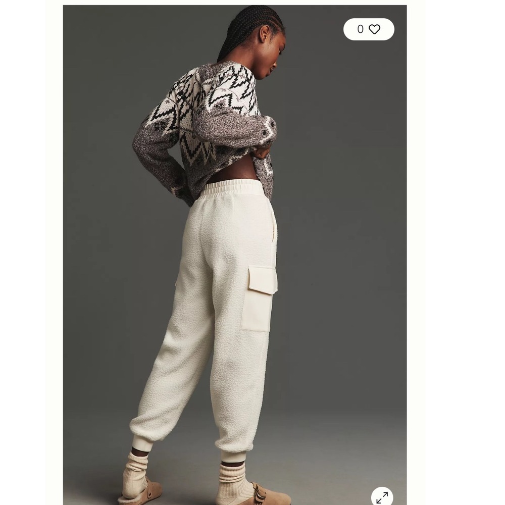 Varley Samson Relaxed‎ Fleece Pant Cream Borg Sherpa Cargo Joggers Medium - Picture 2 of 13